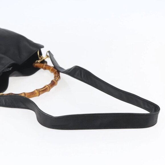 GUCCI Bamboo Shoulder Bag Leather 2way Black Gold Auth - Picture 9 of 16